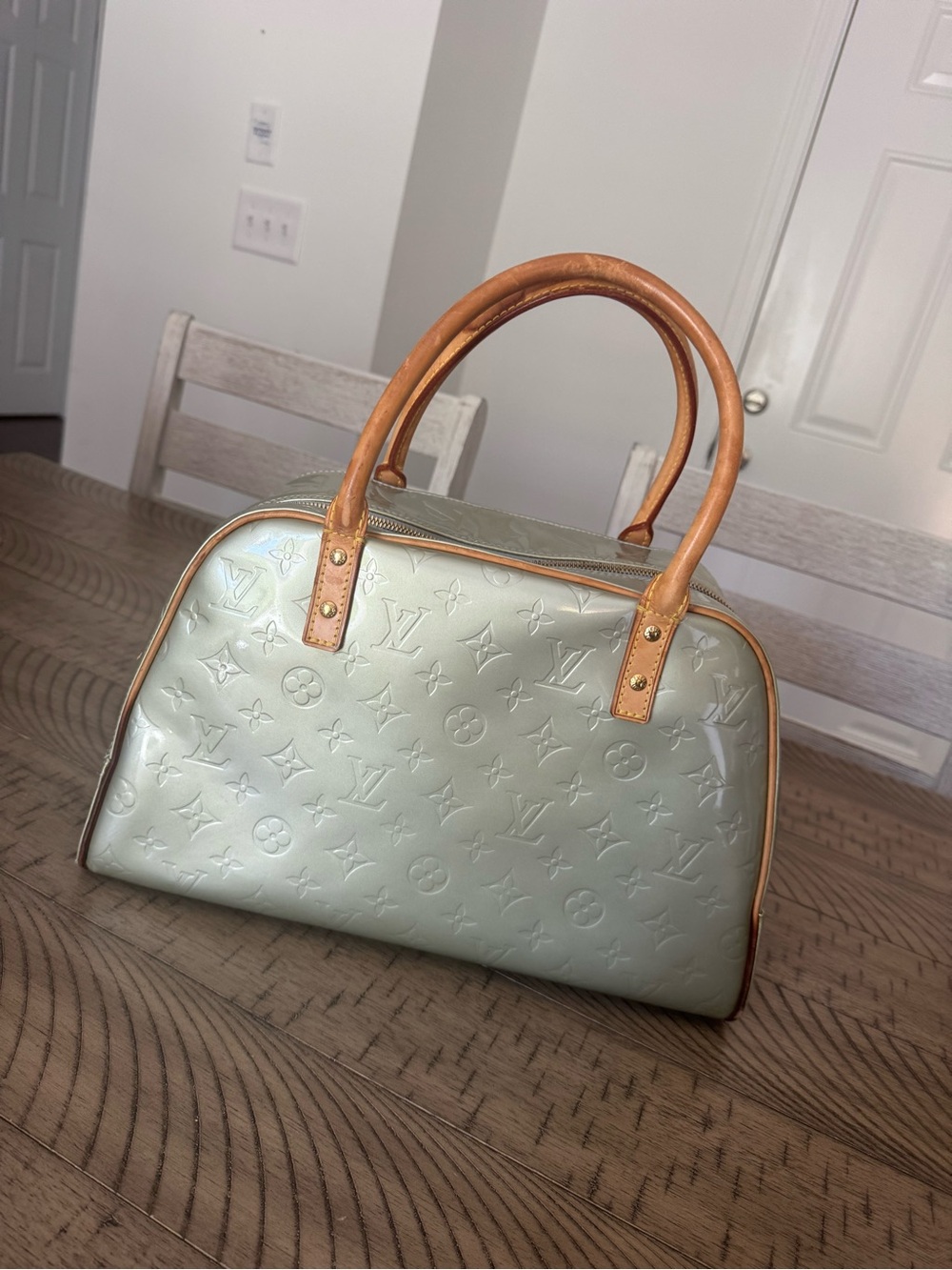 Louis Vuitton Mint Green Vernis Alma Satchel with Vachetta Handles